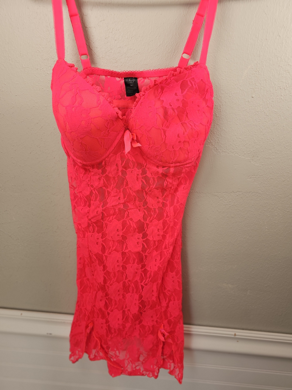 Neon Pink Lace Chemise Slip with Adjustable Straps